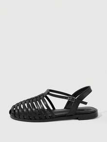 HighSole Closed-Toe Cutout Roman Sandals Breathable Cage Sandals - Black - View 2