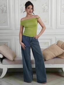 Criza Taa Women's Summer European And American Fashion Solid Color 3-Piece Set, Metal Decor Twist Hem Asymmetric Hem Fitted Casual Commuter Versatile T-Shirt - Multicolor - View 1