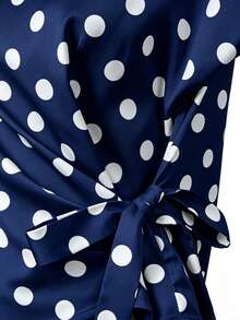 Franclia New Polka Dot Satin T-Shirt For Women - Navy Blue - View 4