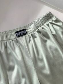 Comfortcana Women's Lace Patchwork Elastic Waist Casual Shorts Satin Skirt Lace - Green - View 4