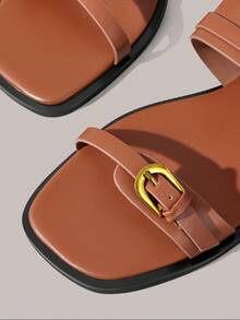 Styleloop Ladies, Buckles, Decoration, Flat Sandals, Bohemian Style, Vacation Atmosphere, Summer Wear, Travel Essentials - Brown - View 5