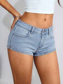 SHEIN ICON Quần short denim nữ dáng ôm, đa năng, có túi. - trắng - Xem 8