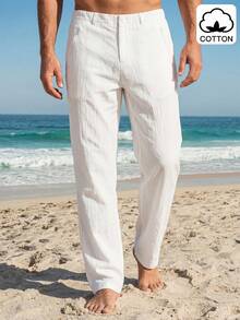 VENTUSAIL Quần dài nam màu trắng trơn dáng suông, phong cách thường ngày đi biển. - trắng - Xem 1