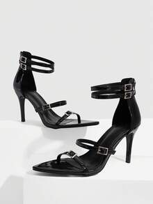 CUCCOO SZL 女士夏季新款尖头漆皮性感派对高跟凉鞋 - 黑色 - 查看 7