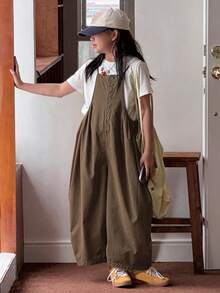 Dazy Kids Tween Girls' Solid Color Minimalist Casual Jumpsuit, Spring/Summer - Brown - View 3
