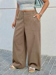 Muchica Pantalones casuales holgados con bolsillos en ángulo, talla grande, color camello - Camel - Ver 6