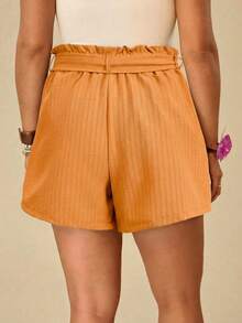Travachic Plus Size Women Ruffle Waist Loose Orange Shorts Vacation Summer - Orange - View 2