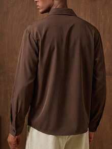 AKNOTIC 男士卡其色长袖前开襟休闲梭织衬衫 - 咖啡棕 - 查看 6