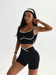 SHEIN Dewbera Bộ đồ thể thao không đường may dành cho nữ, mùa xuân/hè - màu đen - Xem 6