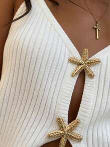 SHEIN 女士夏季海滩度假风金属海星装饰吊带针织上衣 - 白色 - 查看 4