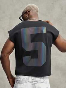 PAVTROS 男士街头激光数字图案宽松背心 - 黑色 - 查看 6