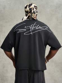 PAVTROS 男士标志性刺绣图案T恤，时尚刺绣设计，适合户外音乐节、休闲外出、送给男友/丈夫的礼物、周年纪念礼物，黑色 - 黑色 - 查看 5