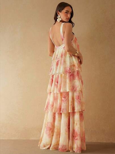 Silquee Vestido largo de mujer con flores 3D en forma de rosa, elegante para fiestas y vacaciones