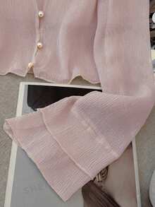 K-Vae Cárdigan ligero y transparente con textura delicada para mujer, chaqueta corta con botones de perla para el verano - Rosa - Ver 8