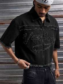 AXEPEAK 男士水洗贴花刺绣时尚夹克 - 深灰色 - 查看 3