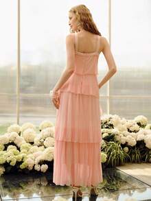 MOTF PREMIUM WOMEN'S ROMANTIC ELEGANT TIERED RUFFLE DRESS, SPRING/SUMMER - Pink - View 3