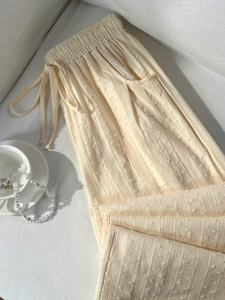 Elamini 夏季休闲宽松棉质弹力腰飘逸轻盈阔腿裤 - 卡其色 - 查看 1