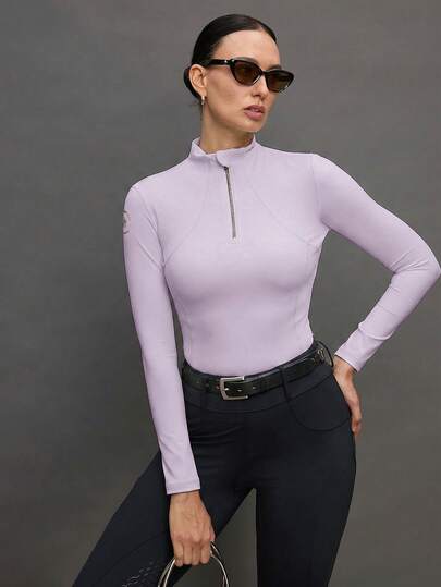 Activina Áo khoác cưỡi ngựa dài tay màu trơn dành cho nữ, thiết kế khóa kéo.