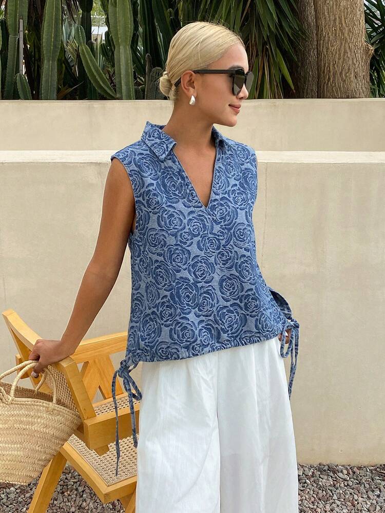 Women's All-Over Print Casual Versatile Denim Top For Daily Wear