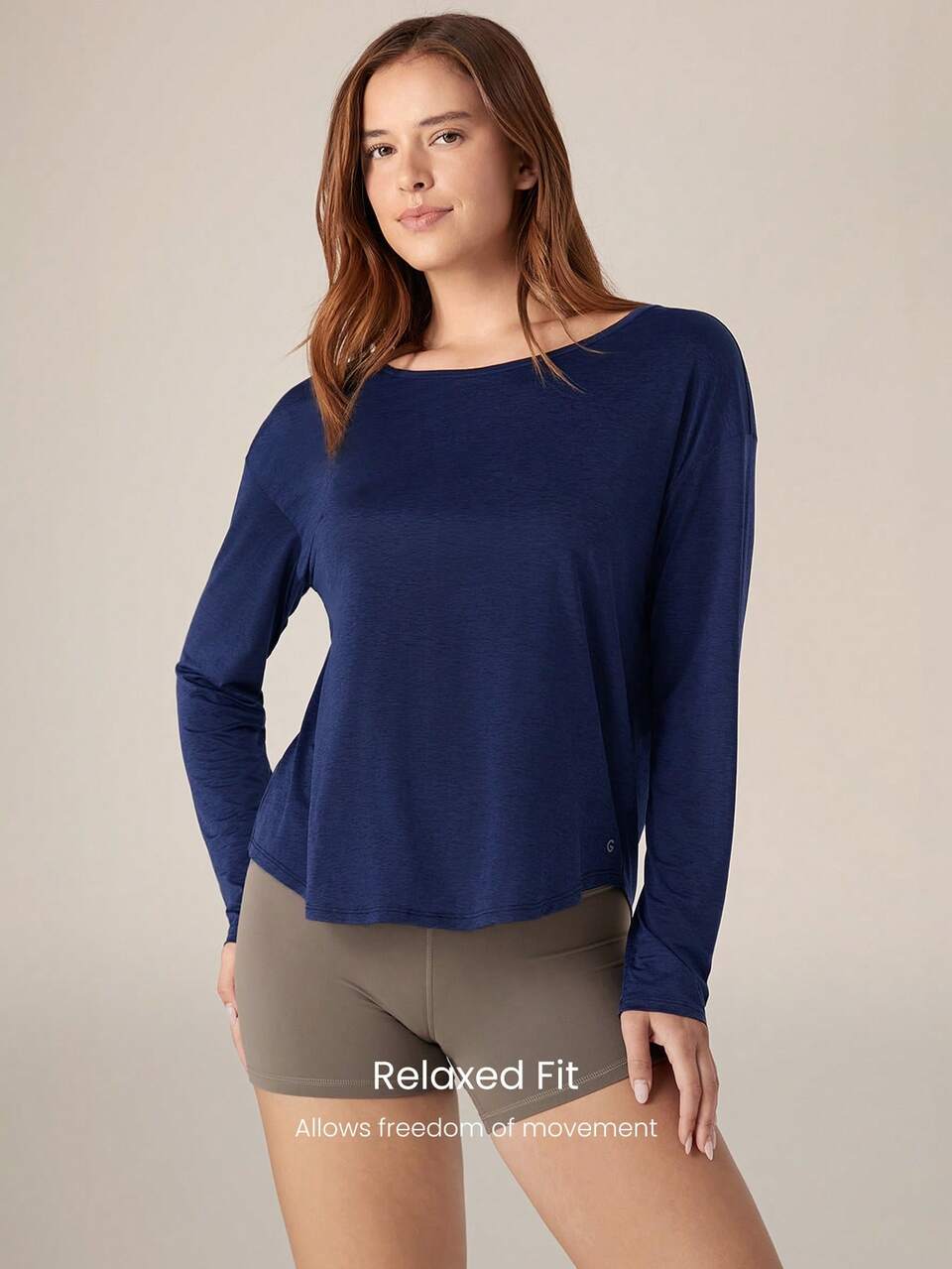 FreshTek™ Crossover Long Sleeve Relaxed Tee Low Impact Yoga Pilates Daily Summer