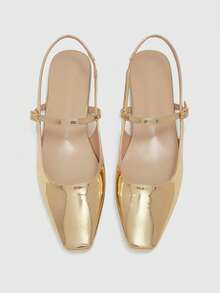 CUCCOO BIZCHIC Women Shoes Small Square Toe Flat Bottom Gold Mirror Women's Low Vamp Flat Bottom Slingback Shoes Light, Comfortable And Simple Commuting Daily Versatile Women's Flat Sole Shoes - Iron plate light gold - View 8
