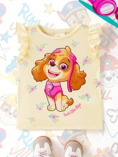 SHEIN | PAW Patrol 少女卡通印花圆领休闲日常T恤