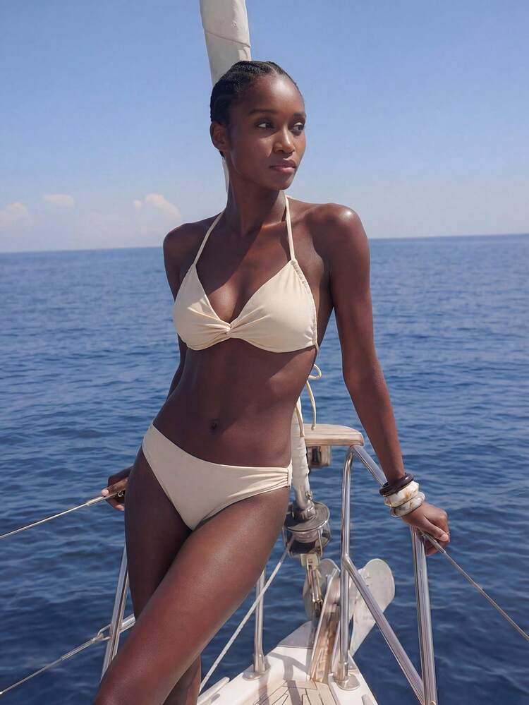 SHEIN Maija Women's Solid Color Swimsuit Set For Vacation & Beach