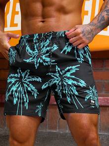 Manfinity KASUA Men's Coconut Tree Print Drawstring Waist Pocket Beach Shorts, Versatile For Vacation & Seaside, Holiday - Multicolor - View 3