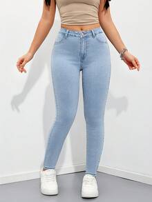 Rivivi Light Blue Casual Belted Slim-Fit Everyday Jeans Summer - Blue and White - View 3