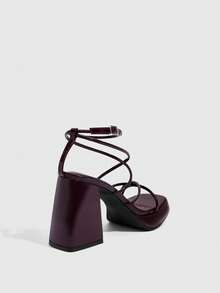 CUCCOO SZL 女士时尚黑色绑带高跟凉鞋，毕业舞会高跟鞋，夏季度假鞋，优雅百搭，商务休闲，春季时尚鞋款，春假、复活节、圣诞节鞋款 - 酒紅色 - 查看 3