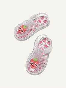 Cozy Pixies Fashionable Versatile Cute Fun Strawberry Princess Transparent Color Soft Comfortable Beach Crystal Plaid Pastoral Soft Bottom Flat Baby Sandals - Clear - View 6