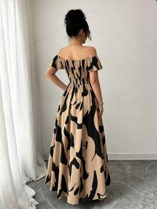 Elenzga New Arrival Elegant Off-Shoulder Casual Long Dress For Women - Khaki - View 2