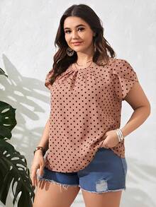 SHEIN Clasi 大码女式波点花卉短袖休闲衬衫 - 粉色 - 查看 1