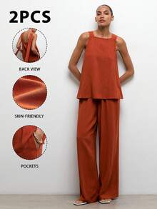 Bộ áo blazer và quần tây bằng vải lanh thanh lịch MAIJA, gồm hai mảnh, đồng bộ. - Rỉ Nâu - Xem 9