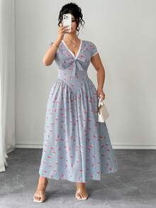 Elenzga Vestido de mujer de talla grande con estilo vintage francés, con estampado de rayas y cerezas, cuello en V, manga corta, cintura ceñida y decoración de lazo, adecuado para primavera/verano, vuelta al colegio, vacaciones, graduación, días festivos, San Valentín, Navidad, festivales de música, Día de la Madre, Halloween, Acción de Gracias, Pascua, Día Nacional, bailes, cumpleaños, citas, fiestas, bodas, actividades al aire libre - Multicolor - Ver 7