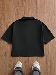 SWAVVY Áo sơ mi nam tay ngắn thêu họa tiết, kiểu dáng thường ngày, thích hợp cho mùa xuân/hè. - màu đen - Xem 7