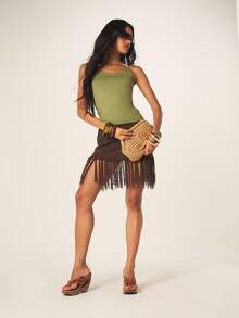 MISSGUIDED Olive Green Halter Tank Top With Beaded Straps Summer Sleeveless Camisole - Green - View 3