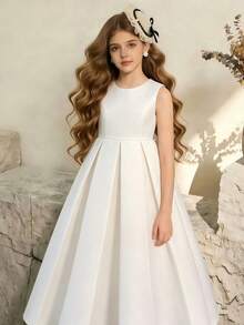 Glamorique Kids Đầm công chúa ren hoa cho bé gái, đầm bé gái dự đám cưới thắt nơ, đầm phù dâu voan bồng bềnh. - trắng - Xem 6