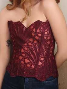 SILVIA DI SANTO Áo nịt ngực định hình ren gợi cảm cho nữ - Màu Đỏ Sâu - Xem 5