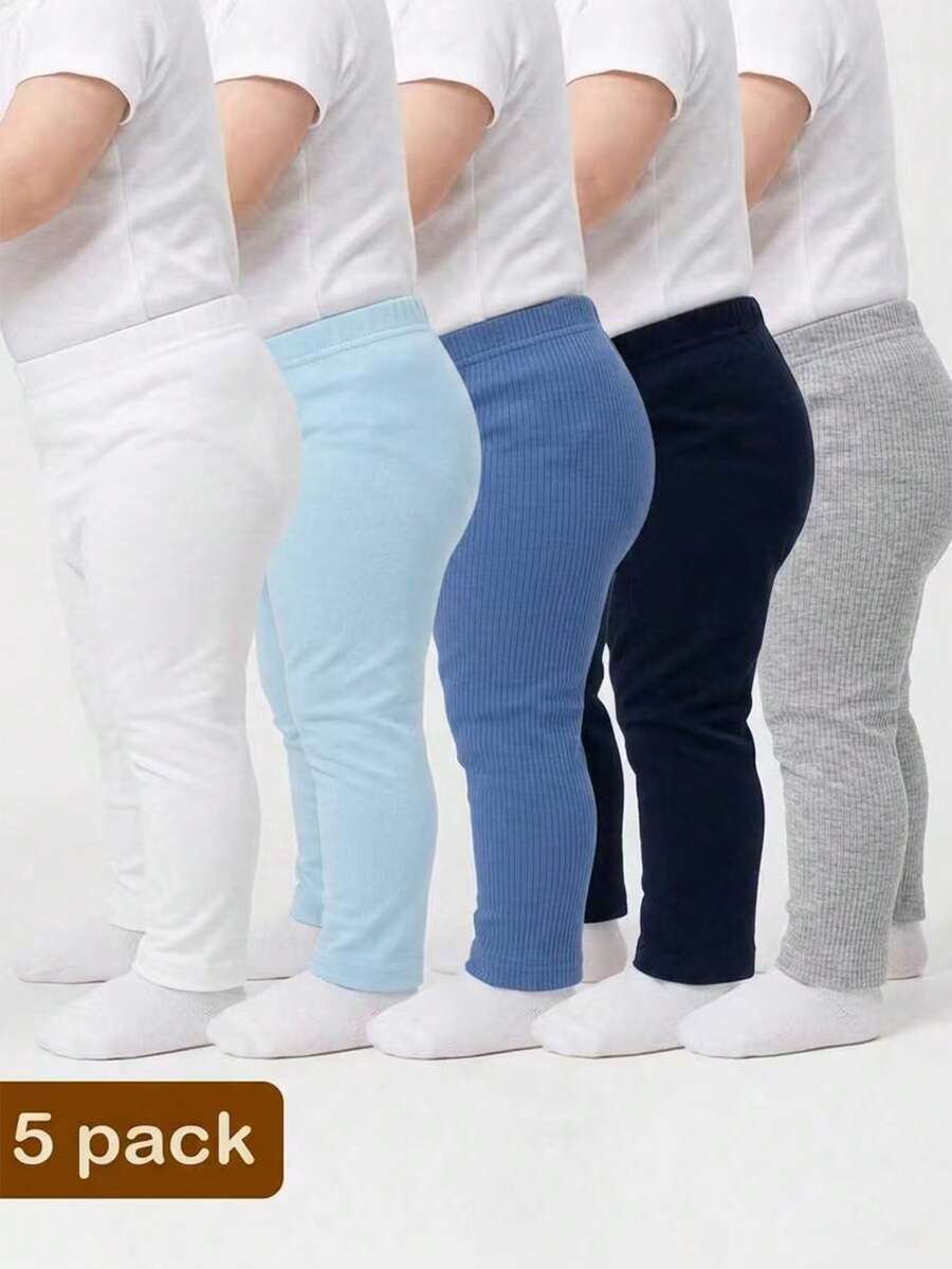 SHEIN Playful Pals 5 piezas/paquete Pantalones unisex para bebé con estampado de rayas y estrellas, ropa cómoda para el hogar - Multicolor - Ver 1