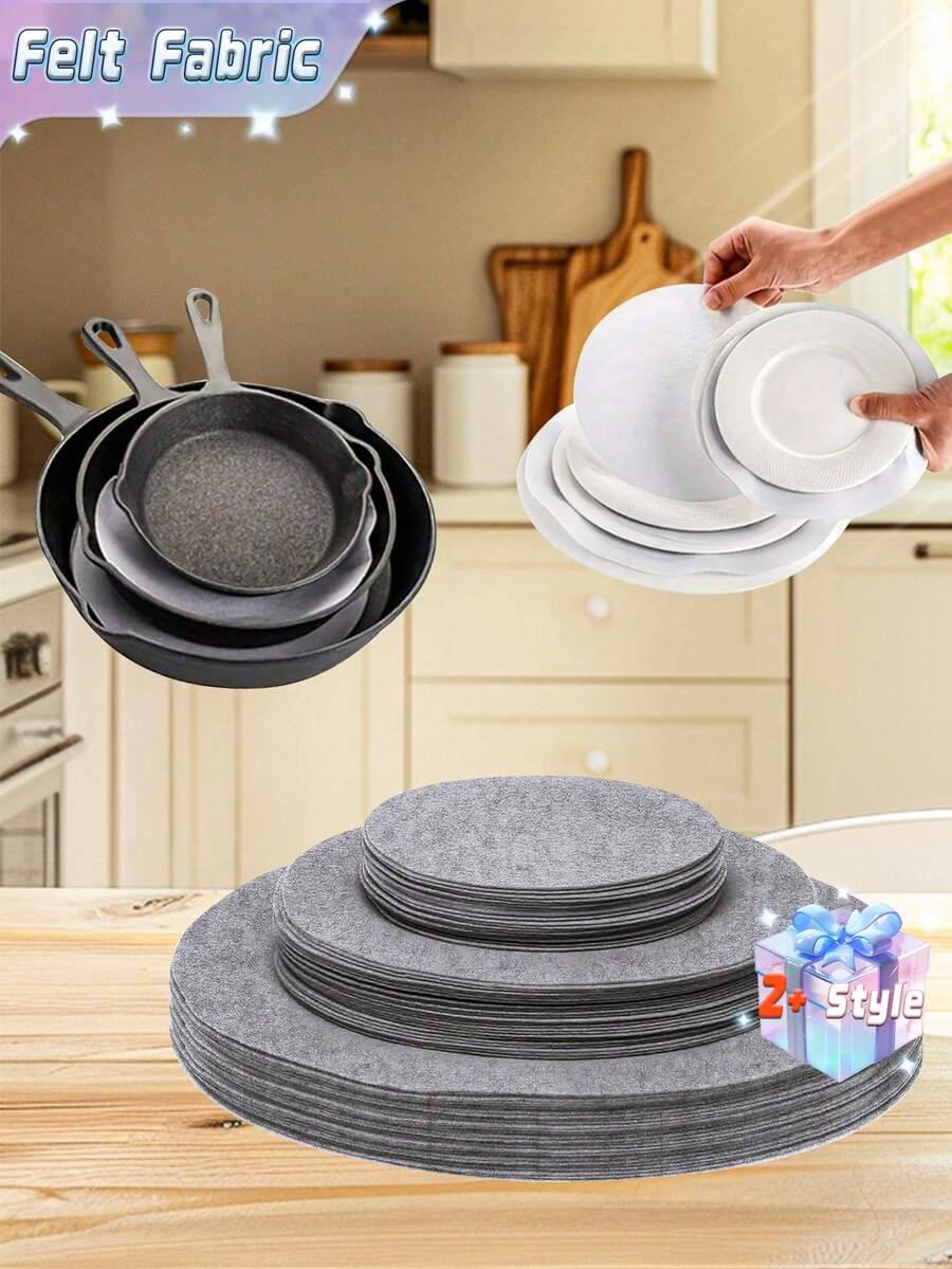 10/30 件 Felt Mate 圆形毛毡锅垫和盘子分隔器套装 - 3 种尺寸，防刮、耐热、多用途厨房配件，用于炊具、餐具和储存保护 - 彩色 - 查看 1