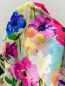 SHEIN CURVE+ 大码女式印花束腰宽松阔腿裤，带口袋，休闲度假风，春夏女裤，波西米亚风度假裤，花卉/春季 - 彩色 - 查看 9