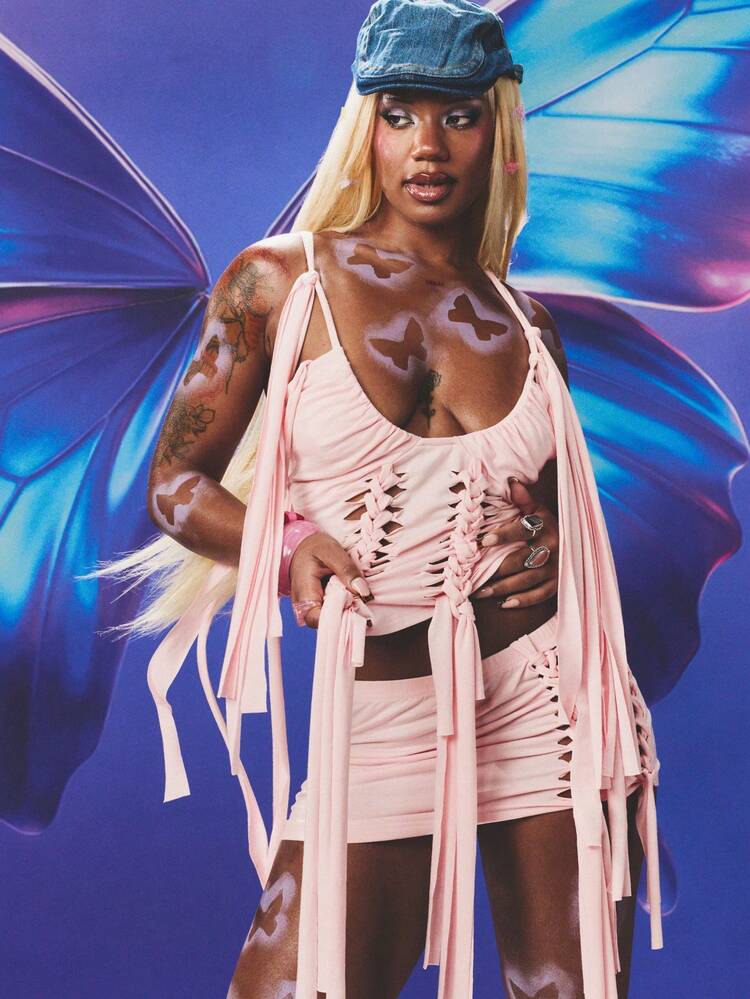 SUMWON WOMEN Pink Lace-Up Cut-Out Mini Dress