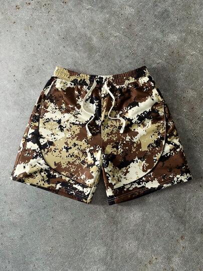 PAVTROS Men's Summer Fashionable Street Casual Commute Camouflage Print Drawstring Waist Loose Sports Shorts