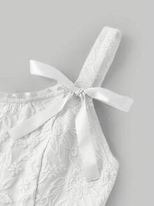 SHEIN Girlism 少女优雅纯白色提花编织吊带连衣裙，配蝴蝶结，适合正式场合、派对和日常穿着 - 白色 - 查看 5