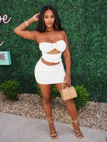 Chea Andrea 女式性感修身露肩金属扣迷你连衣裙 - 白色 - 查看 5