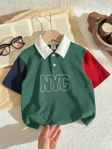 SHEIN Camisa polo con cuello y parches de colores contrastantes para niño - Multicolor - Ver 6