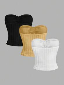 SHEIN MOD 3件套夏季蝴蝶结前开衩针织上衣，适合外出穿着 - 彩色 - 查看 2