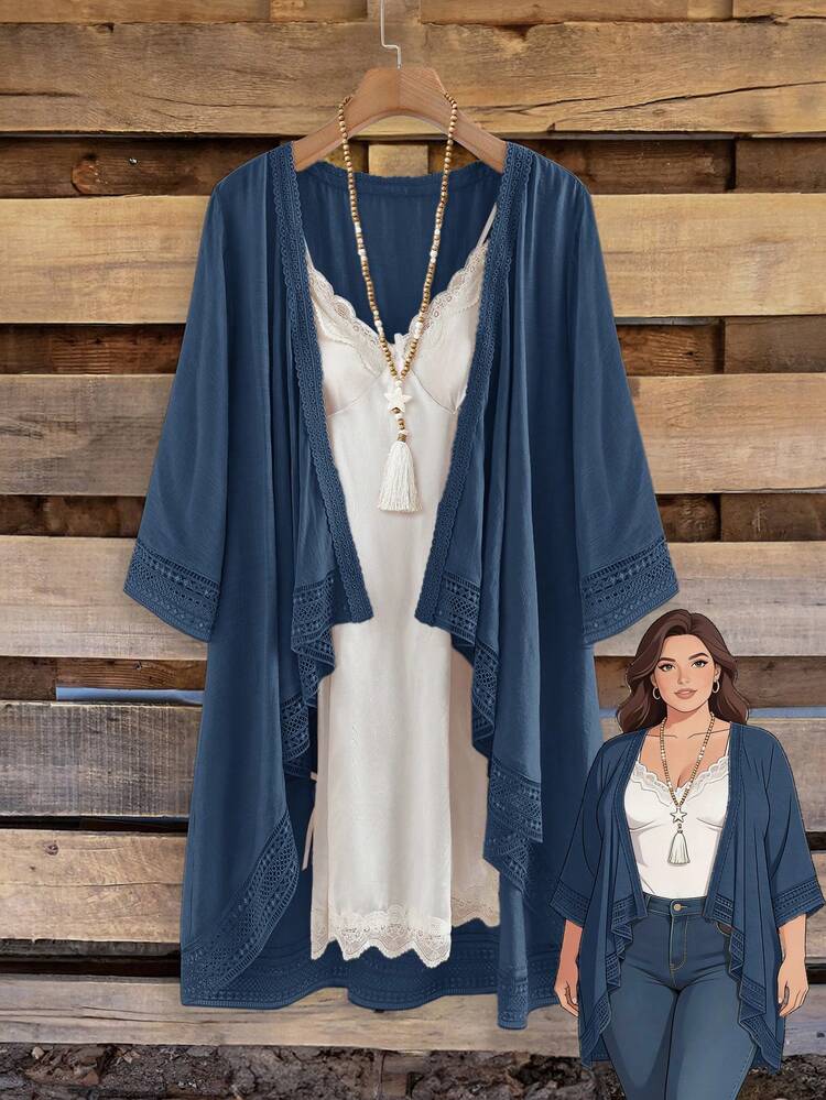 Plus Size Women Lace Patchwork Jacket,Summer Outfit For Women ,Country Style For Women