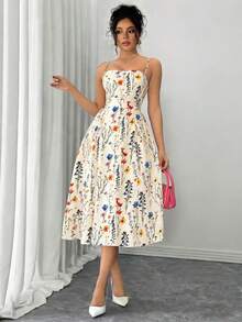 Rafferiza 时尚百搭约会派对吊带喇叭连衣裙，秋冬女装 - 彩色 - 查看 2